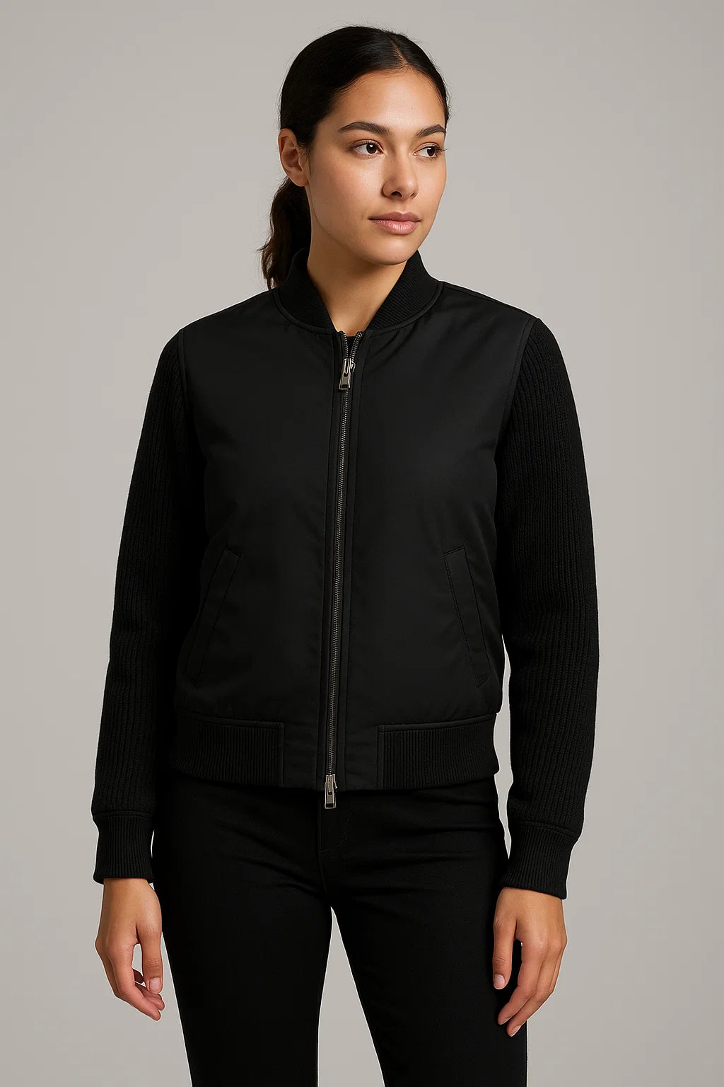 Vera | Knit-Sleeve Bomber
